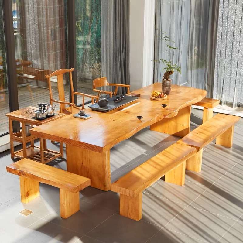 实木茶几餐桌椅组合简约现代大板桌办公室办公桌茶台功夫泡茶桌