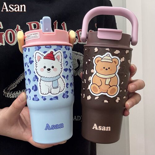 卡通可爱豹纹大容量保温杯