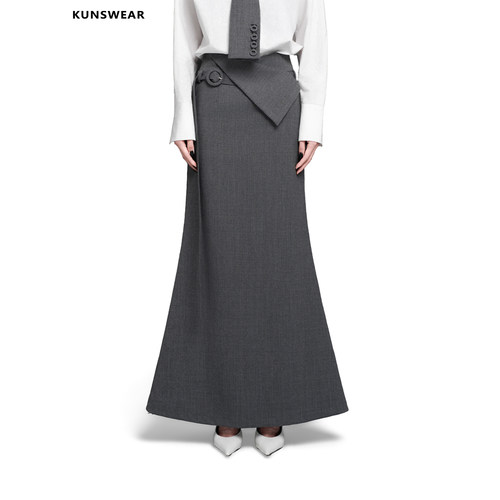 KUNSWEAR/琨丝薇尔26FA 高腰飘带设计感开叉长款半身裙 846008070