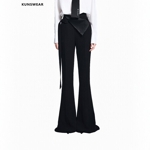 KUNSWEAR/琨丝薇尔26FA 不规则腰头垂感修身微喇裤西裤 846005070