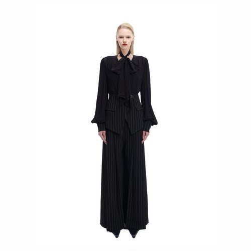 KUNSWEAR/琨丝薇尔26SP 优雅气质时尚条纹阔腿裤西装裤 842005230
