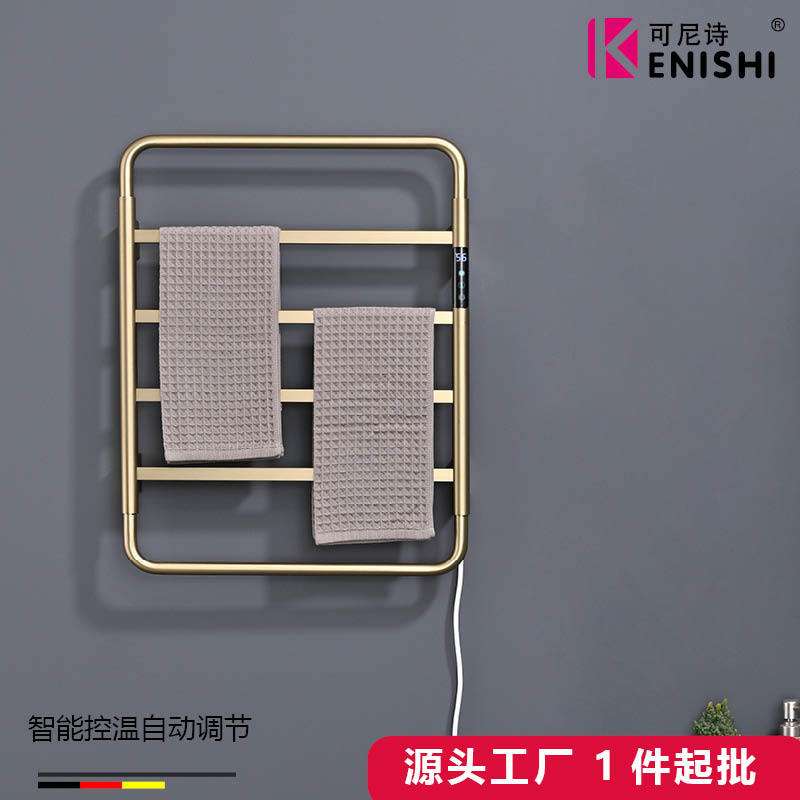 跨境一件代发欧规电热毛巾架烘干架碳纤维加热智能数显置物拉丝金