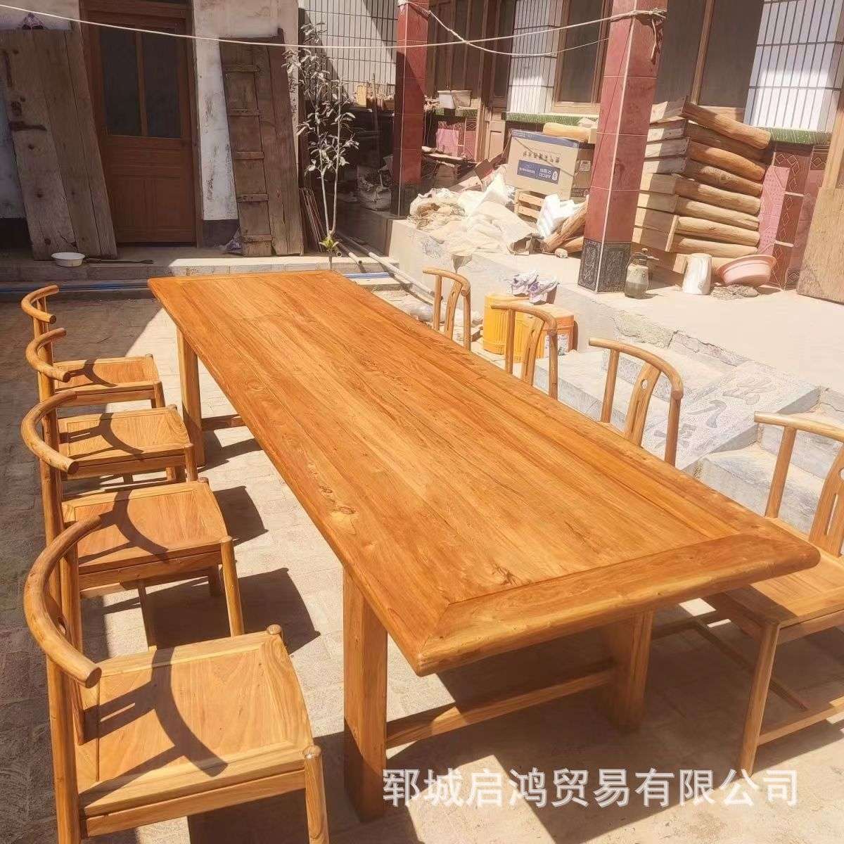 实木书桌家用客厅茶水桌做旧老榆木书法桌原木吧台长方形餐桌