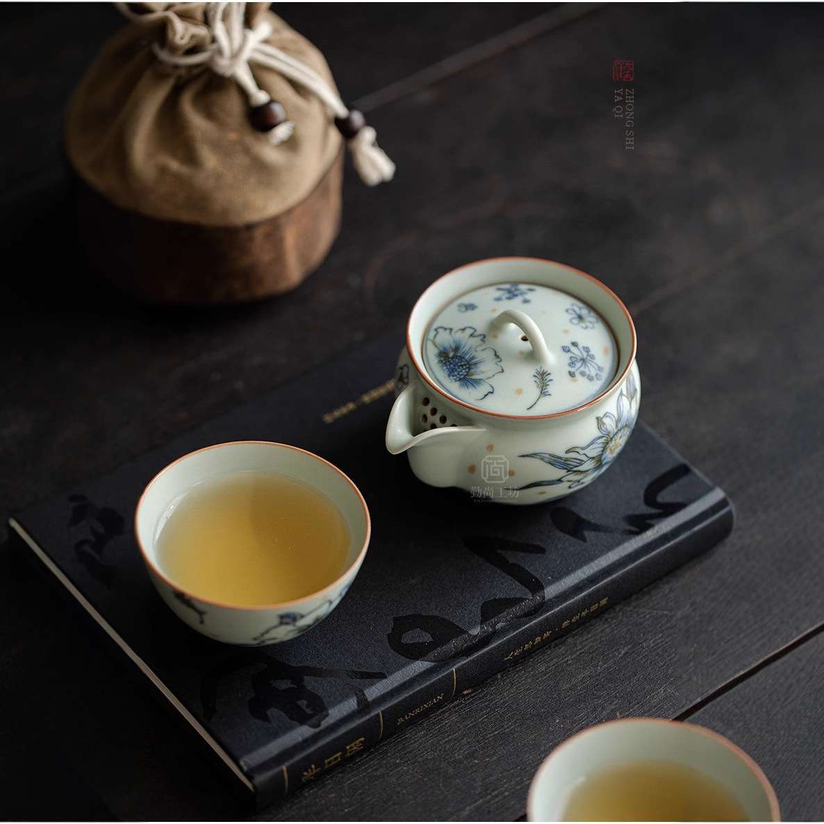 仿古青花陶瓷旅行茶具小套组天青汝窑一壶两杯户外便携快客杯套装
