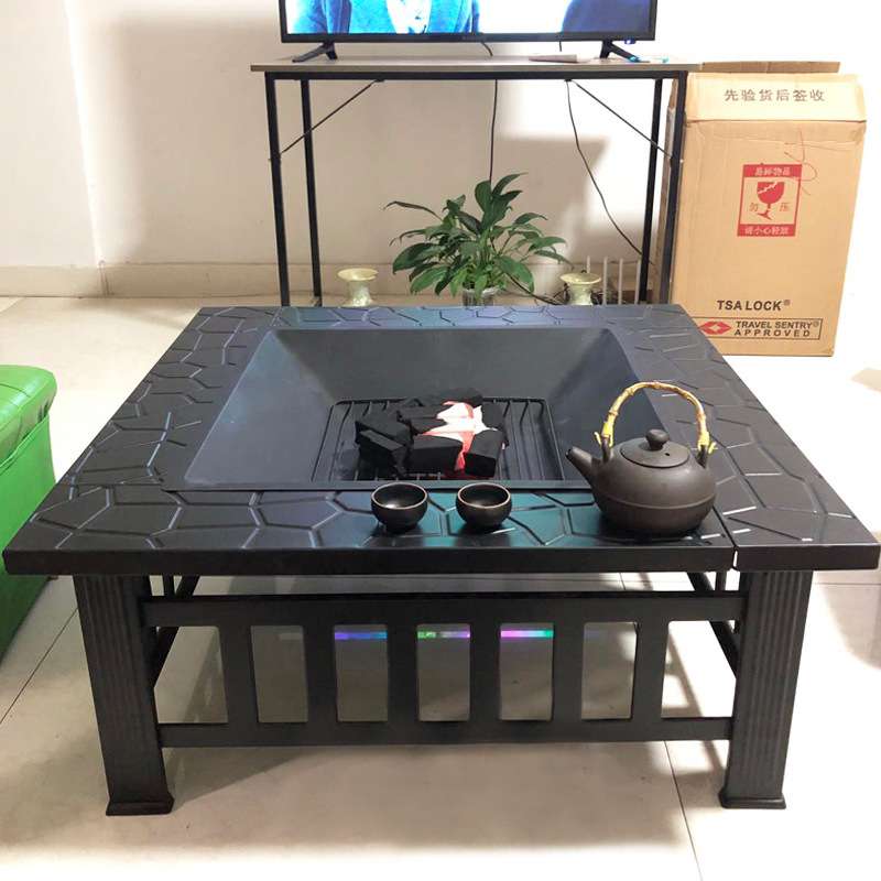 户外方形烧烤炉木炭取暖火盆烧烤桌子家用碳烤炉烤肉炉庭院烤火炉