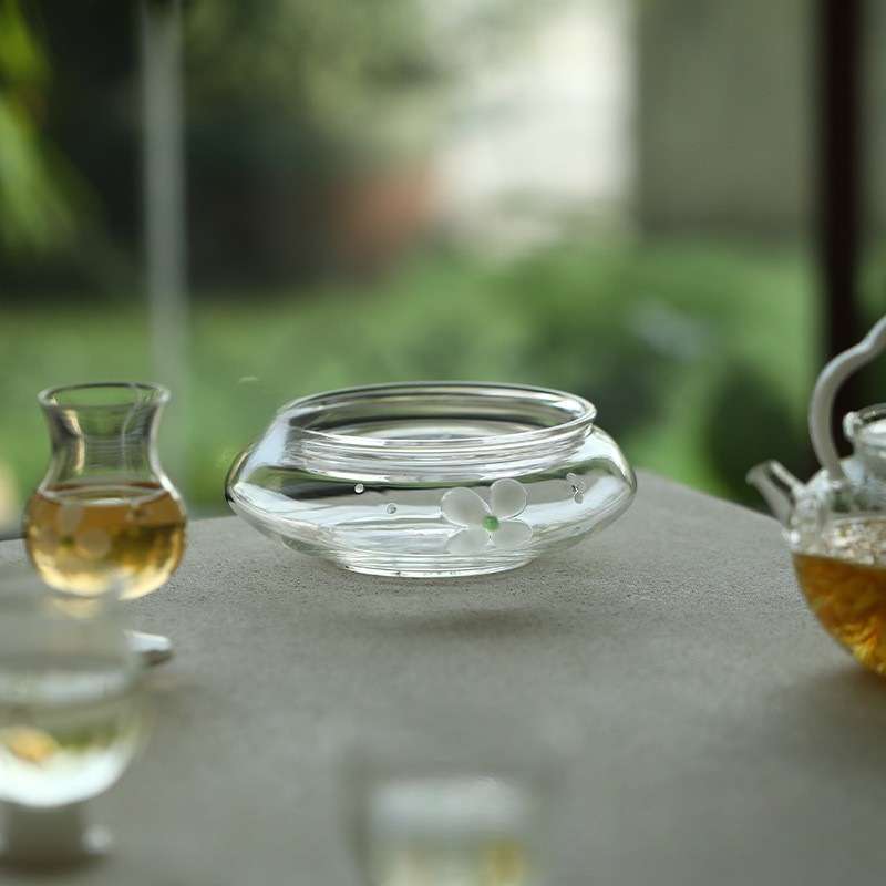 花屿高硼硅玻璃蓄水壶承干泡台日式茶具小清新茶壶托盘蓄水茶盘