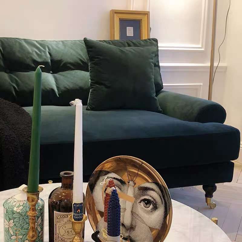 轻奢风三人位沙发羽绒填充可拆洗美式复古黄色格调丝绒墨绿大沙发
