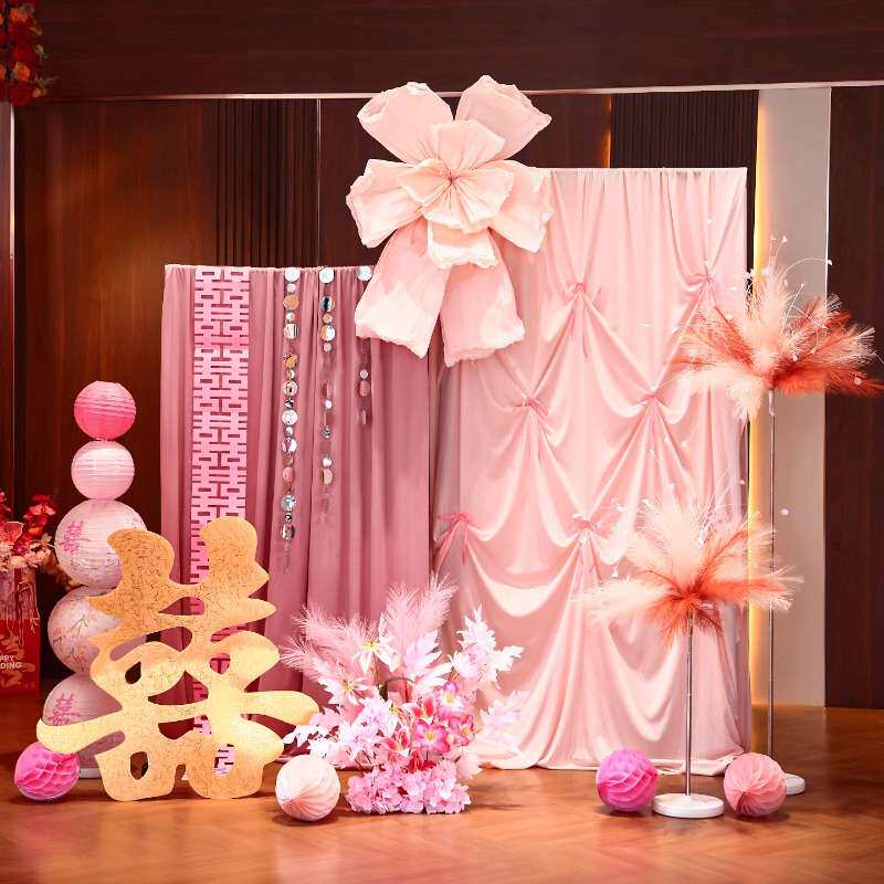 醒狮婚房布置套装结婚装饰男女方客厅狮子头摆件婚礼晨袍拍照背景