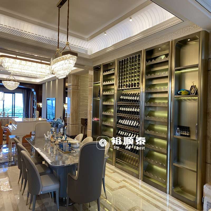金属红酒展示柜陈列架 新中式博古架 钛金色不锈钢酒柜酒架