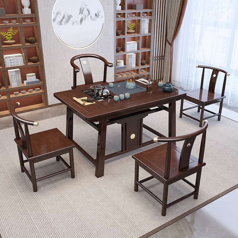 新中式实木茶桌椅功夫小茶台简约茶具套装阳台一体家用1.2米茶台