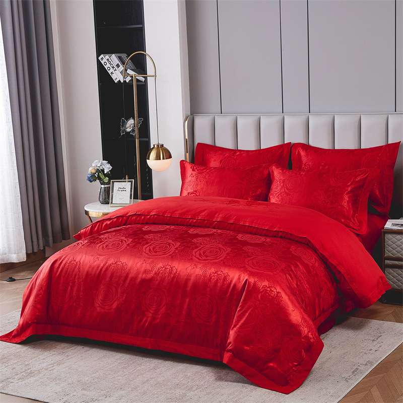跨境全棉贡缎刺绣天丝提花四件套纯棉欧式婚庆绣花60支4件套