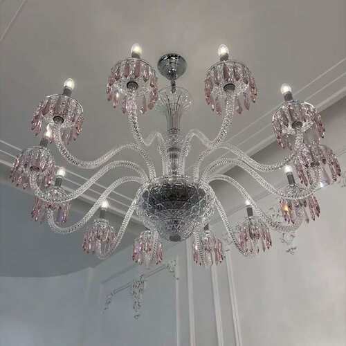 法式客厅灯餐厅吊灯楼梯设计师挑空复式别墅中古风卧室粉色水晶灯