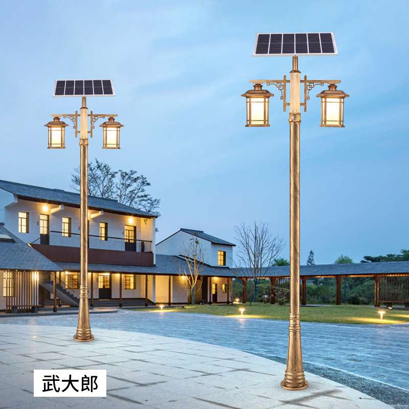 太阳能路灯超亮花园别墅小区家用双头庭院3米中式户外防水高杆灯
