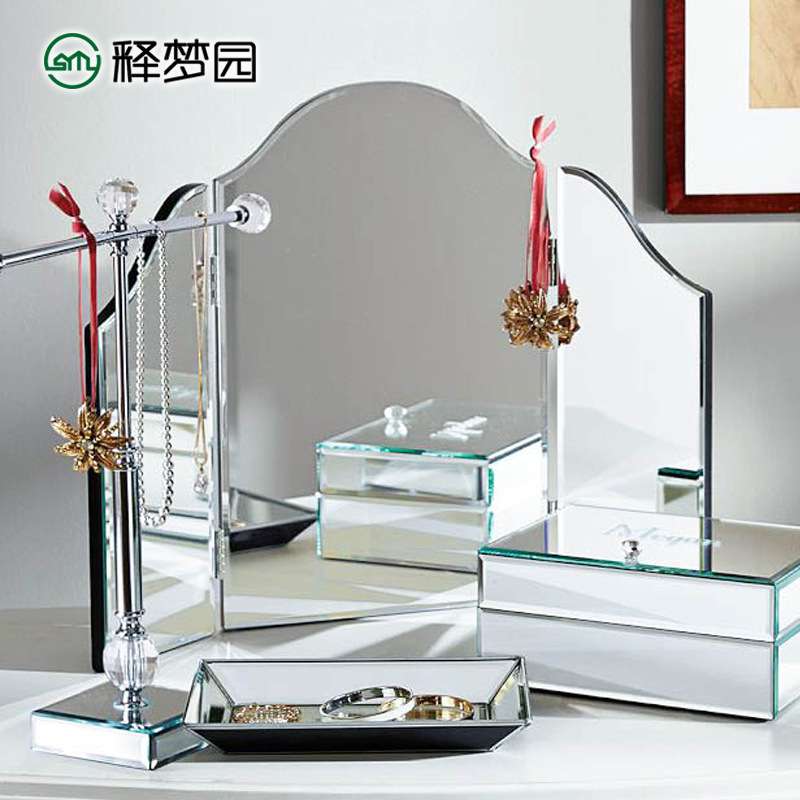 欧式简约时尚三折镜新古典卧室梳妆化妆镜个性创意装饰镜子2071