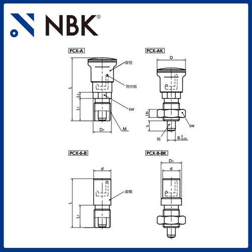 NBK PCX带锁定机构分度柱塞附带旋钮通常内置销厂家直供