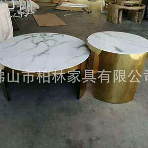 后代意式不锈钢轻奢客厅组合圆茶几岩板茶几沙发边几小茶几小家具