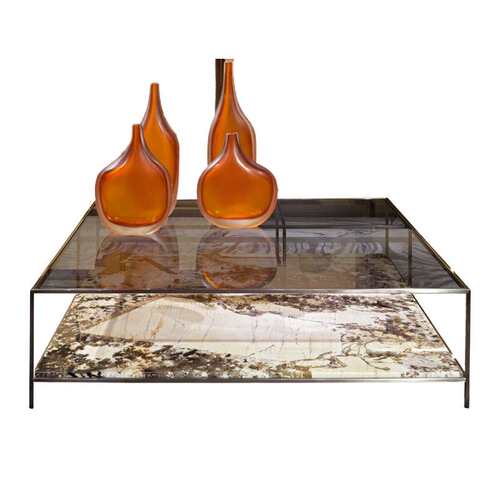 意式极简小户型茶几 现代高端方形茶几glass coffee table