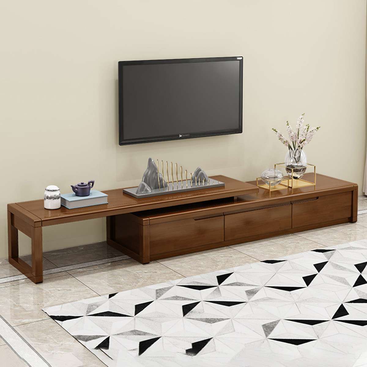 新中式现代简约实木电视柜组合小户型客厅可伸缩视听柜地柜储物柜