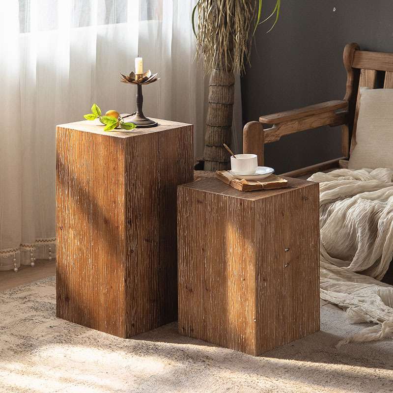 美式客厅沙发边几 私人工作室复古做旧小摆台 小户型卧室床头茶几
