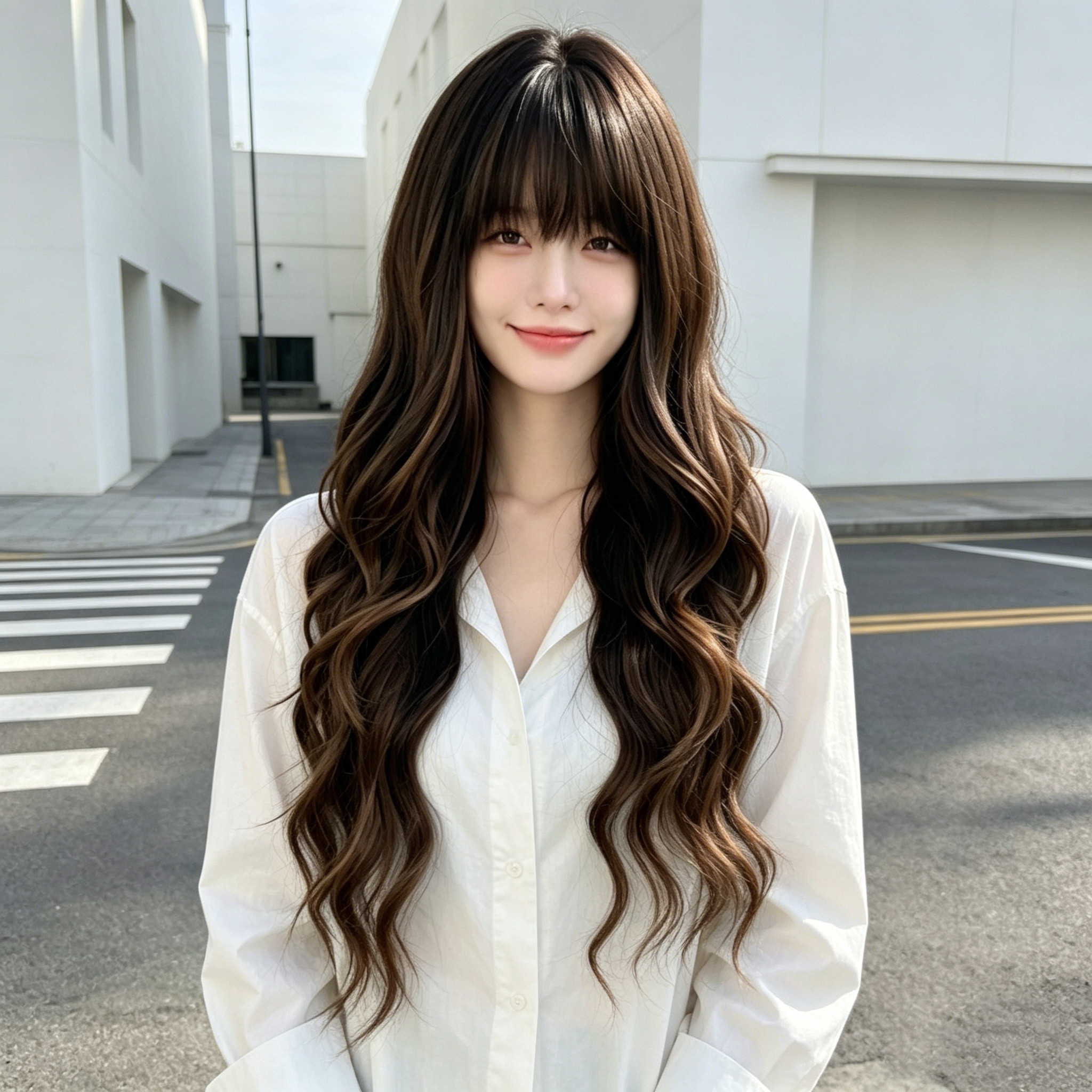 【拒绝假亮】哑光丝无反光逼真发根女款韩系御姐齐刘海气质假发