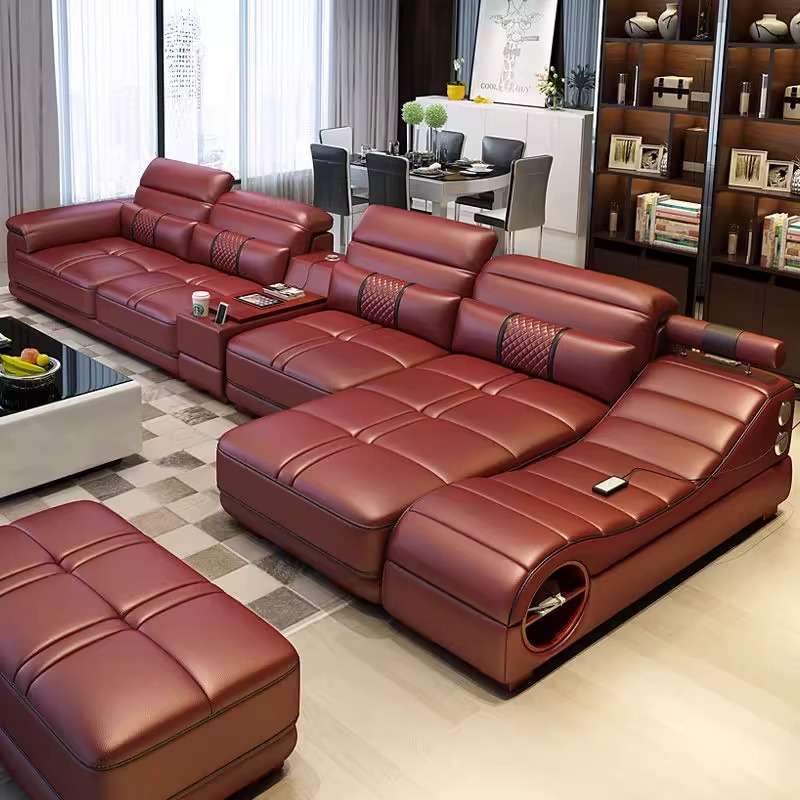 榻榻米躺椅皮沙发简约现代客厅大户型组合多功能储物皮沙发sofa