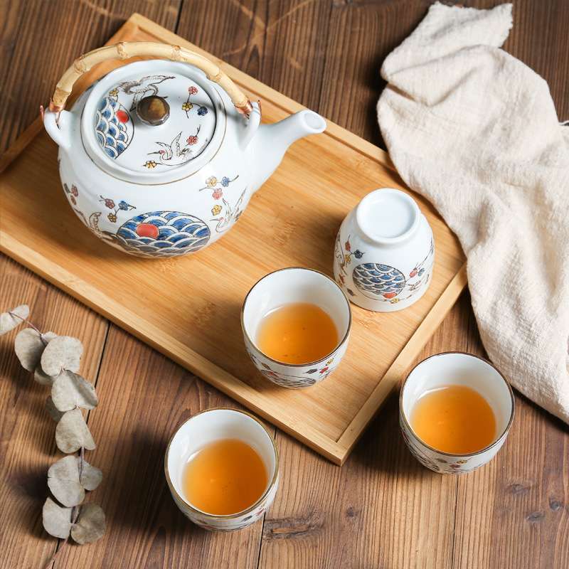 大容量泡茶壶手绘耐高温陶瓷花茶茶具鹤鸣凉水壶杯子套装简约风格