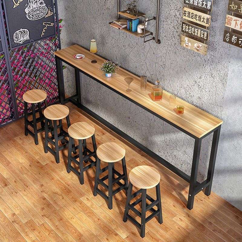 简易靠墙吧台桌商用窄桌子家用长条桌奶茶店桌椅组合高脚吧台椅子