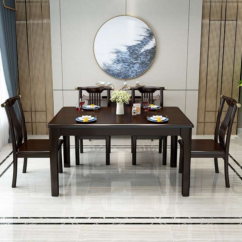 全实木餐桌椅组合现代新中式长方形餐厅家具6人4人家用小户型餐台