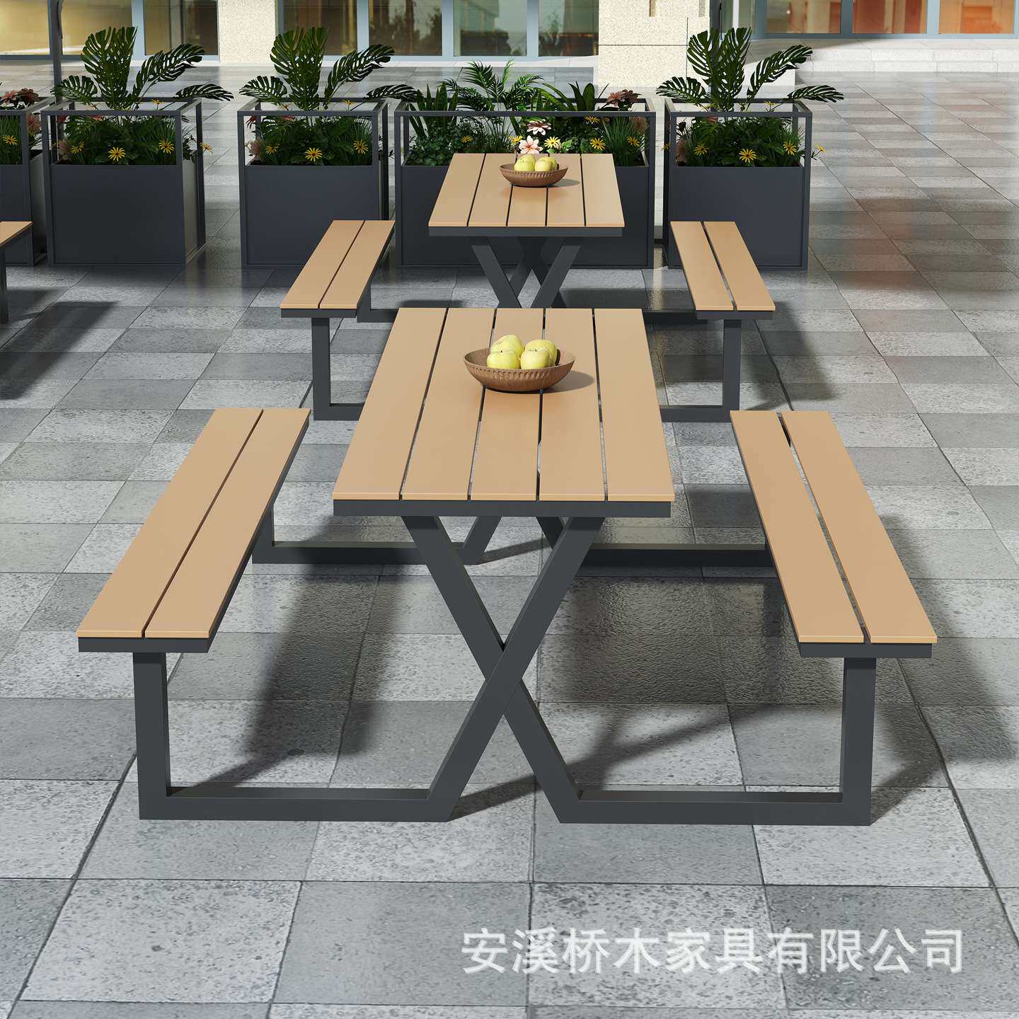户外连体公园桌椅组合花园庭院座椅景区室外露天长凳广场户外桌椅