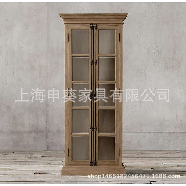 美式乡村简约复古轻奢实木框玻璃双门橱柜展柜餐厅家用别墅样板房