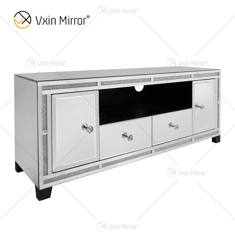 跨境镜面木电视柜落地碎钻收纳储物边柜客厅轻奢组合柜tv stand