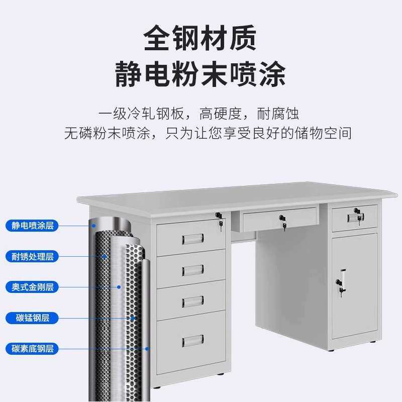 钢制办公桌单人位员工铁皮电脑桌办公室带锁抽屉工作台账务收银桌