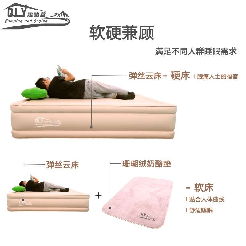 工厂直销趣路营充气床垫户外弹丝云床拉丝气垫床加高W厚地铺露营