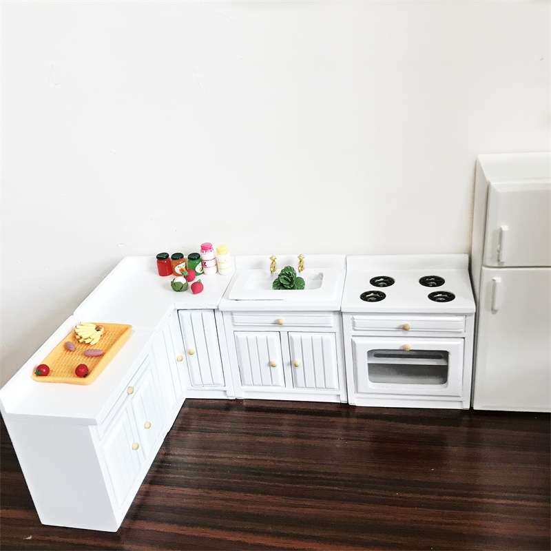 1：12迷你厨房娃娃屋摆件转角厨柜DOLLHOUSE仿真厨具模型