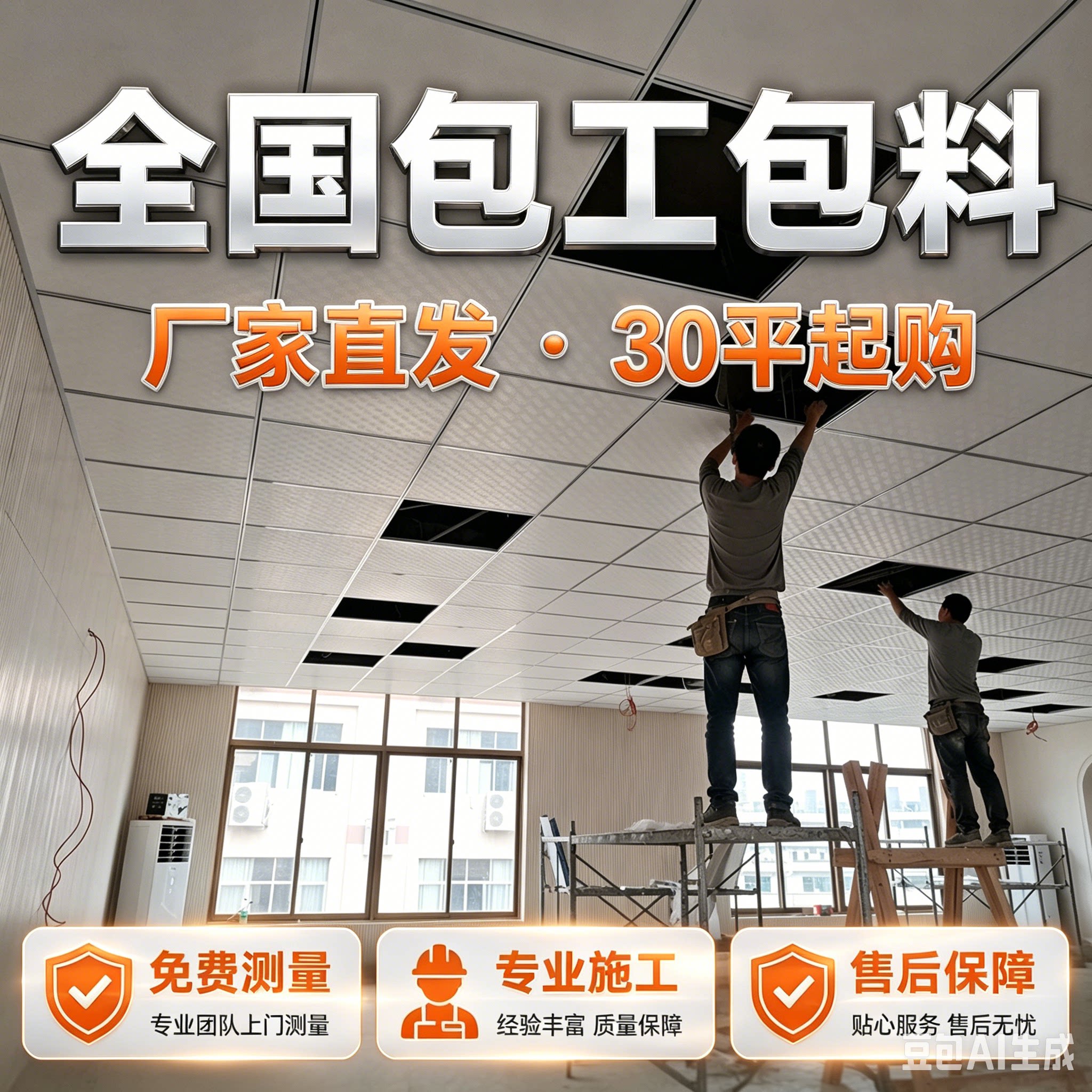 泰山石膏板矿棉板硅酸钙板厂房办公室吊顶全国包工包料厂家直发