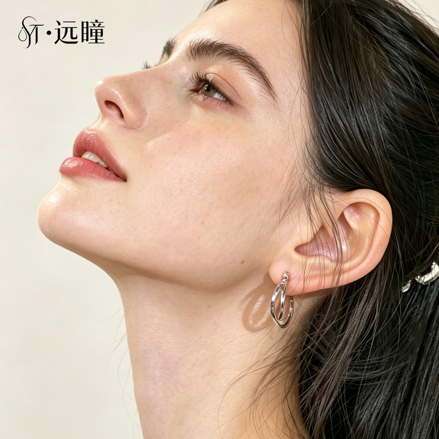 银色交叉双层圈圈耳环气质耳饰