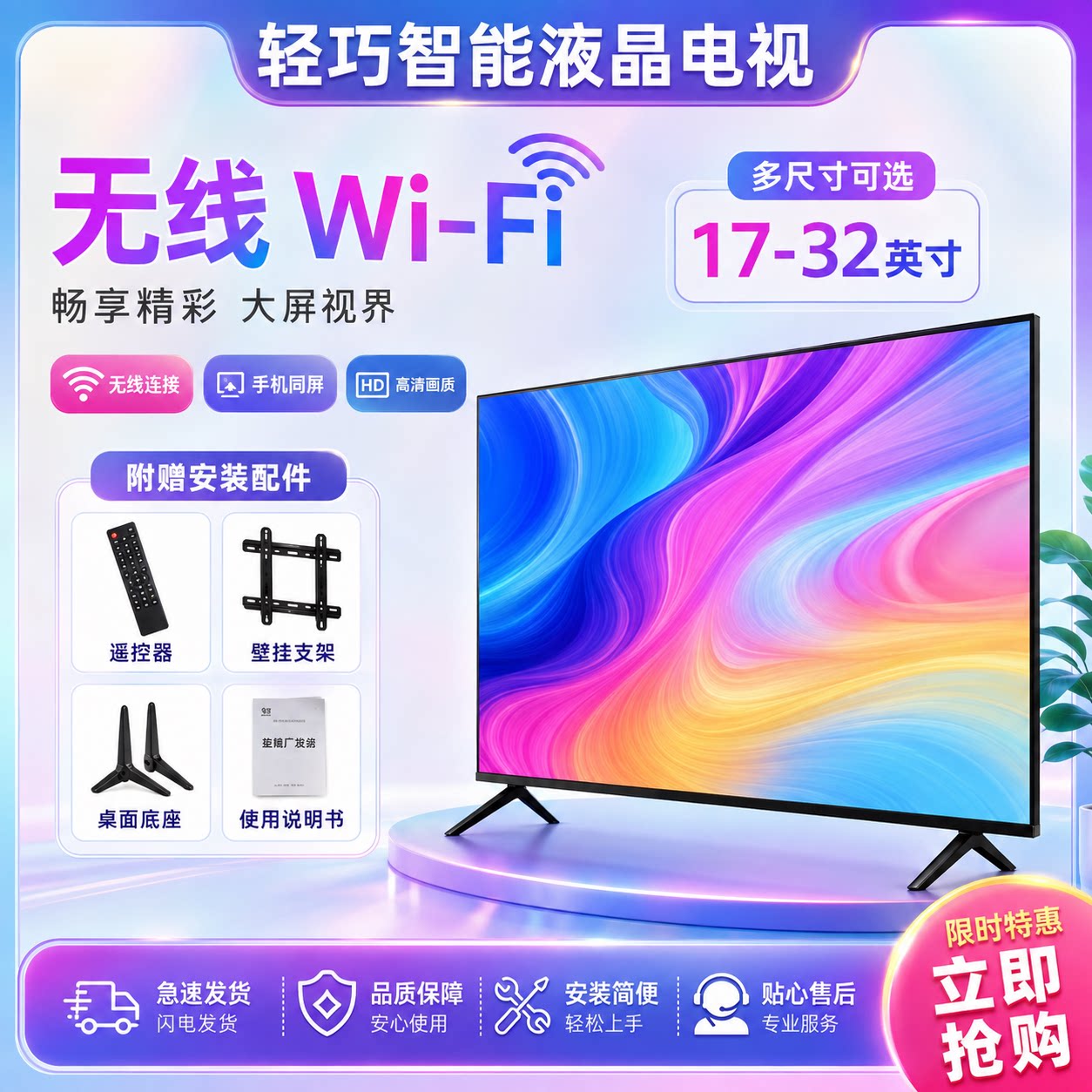 智能WiFi高清大屏壁挂液晶电视
