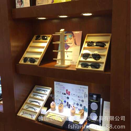 厂家木纹眼镜高柜陈列柜格子盒眼镜展柜 展示道具商场靠墙眼镜柜
