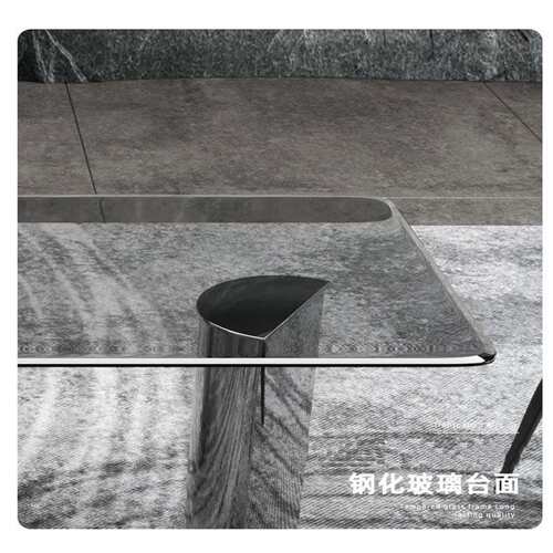 AN11现代玻璃顶不锈钢餐桌椅金属材质现代简约风玻璃顶餐桌椅组合
