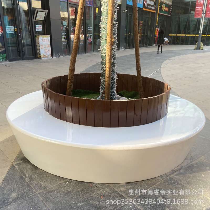 户外玻璃钢树池园林景观种植池广场花坛长条坐凳公园围树座椅美陈