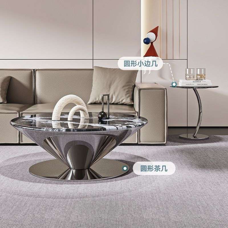 轻奢极简大理石茶几客厅简约现代小户型大小圆组合设计师飞碟茶几