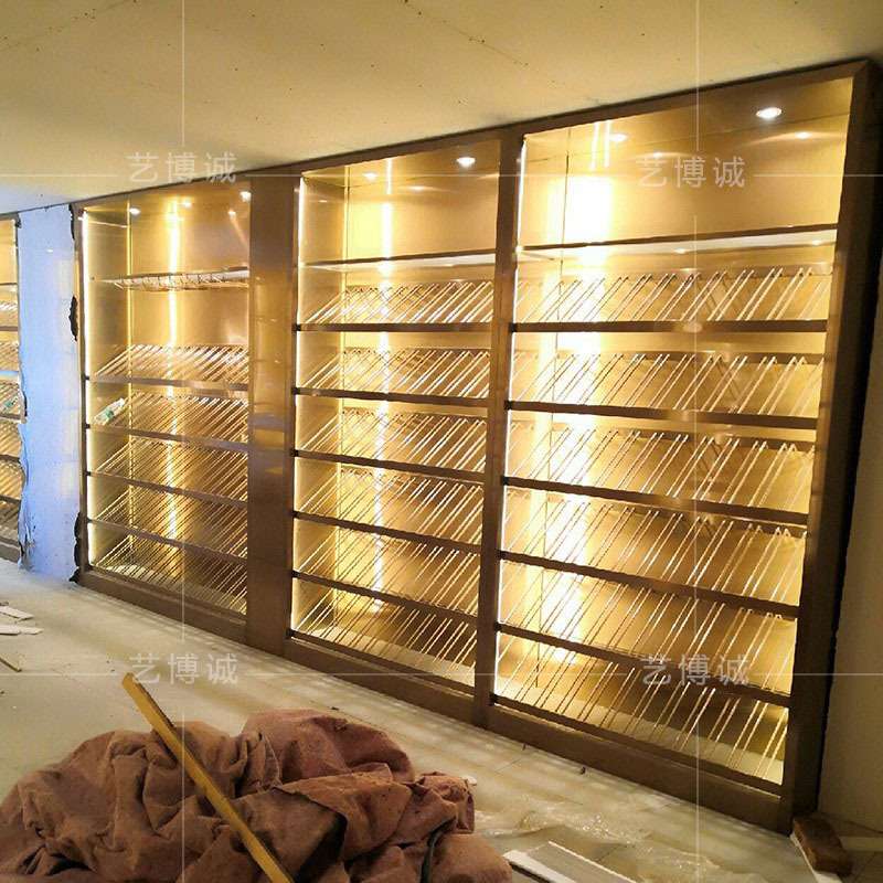 设计酒柜 酒庄不锈钢高端酒斜放红酒展示柜 金属红酒架博古架