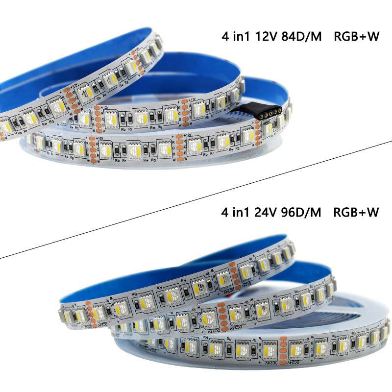 RGBW四合一led灯带12v24伏5050RGB白光84灯96灯贴片七彩变色灯条