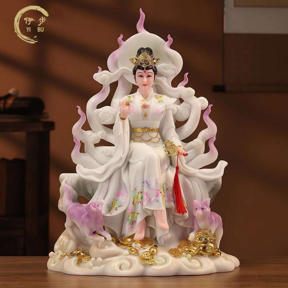 汉白玉九公子狐皇像九尾灵狐真身像四大家族胡仙白狐黑狐红狐像体