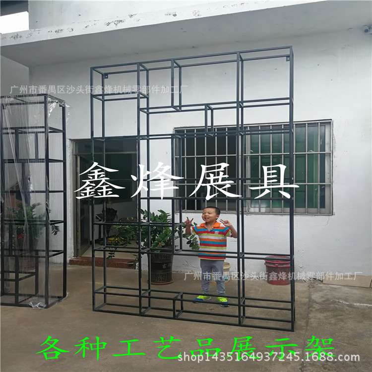 美式实木铁艺屏风隔断复古书架工业风玄关LOFT置物架储物柜展示架