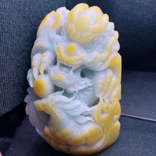 缅甸翡翠a货冰黄翡龙马精神手玩件毛货小摆件sw卡j113-75-45mm
