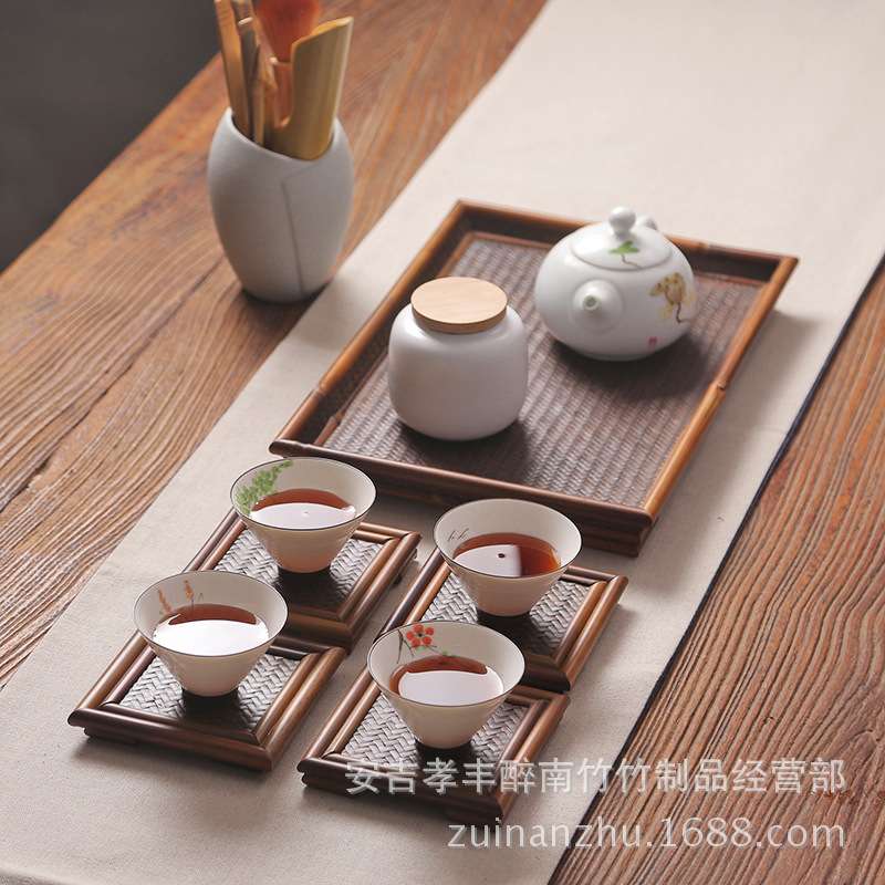 厂家直销茶道竹制手工竹杯垫隔热垫壶承杯托席面六君子茶道茶艺