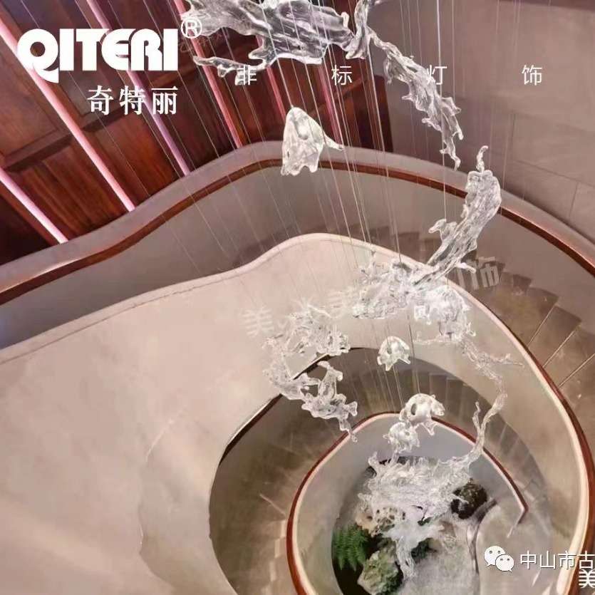酒店大堂商场售楼部吊饰装饰空中摆件透明树脂雕塑挂led灯室内