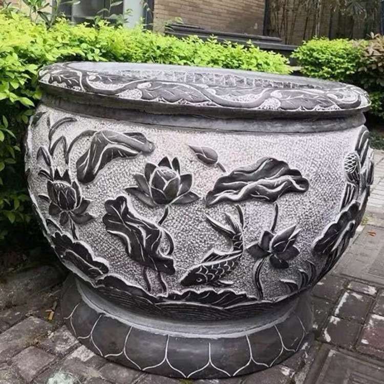 石雕荷花缸 青石仿古庭院花园阳台养鱼水槽圆缸摆件花盆