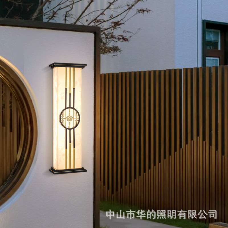 新中式全铜云石壁灯户外防水酒店别墅大门口外墙庭院围墙灯长条灯